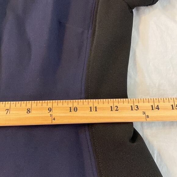 Rebecca Taylor Navy Lace Sleeve Fit and Flare Size XS Faux Leather Trim - Picture 7 of 10